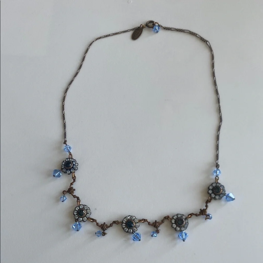 Liz Palacios Blue Crystal Floral Necklace - Picture 1 of 9